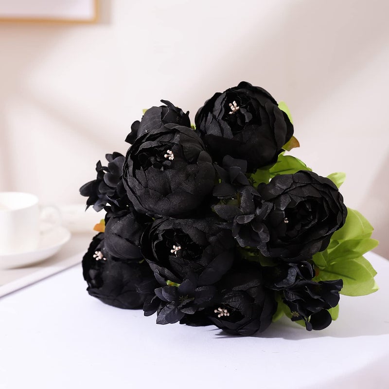 Duovlo Artificial Peony Silk Flowers Fake Flowers Vintage Wedding Home Decoration,Pack of 1 (Black) - Image 4